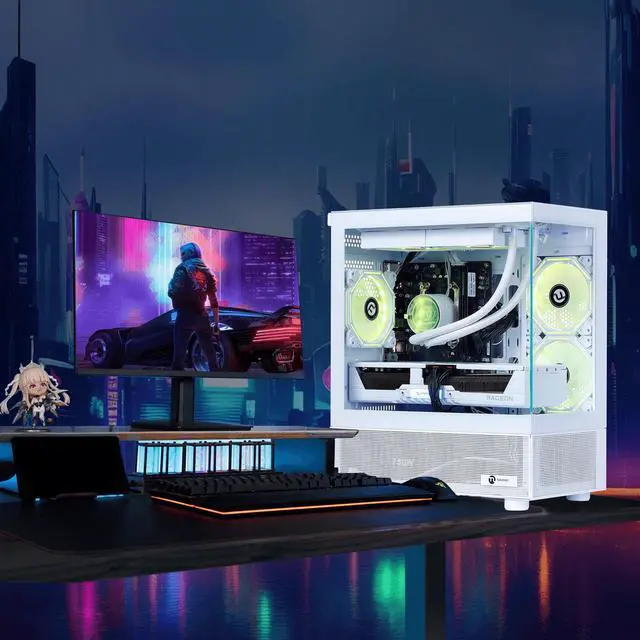 Alt view image 7 of 7 - NINGMEI Gaming PC Desktop, Ryzen 7 7800X3D 4.2 GHz (5GHz Turbo Boost), AMD RX 9070 XT 16GB GDDR6, 2TB Gen4 NVMe SSD, 32GB DDR5 RAM 6000 ,240mm ARGB AIO, 850W GOLD PSU, Wi-Fi, Win 11 Home