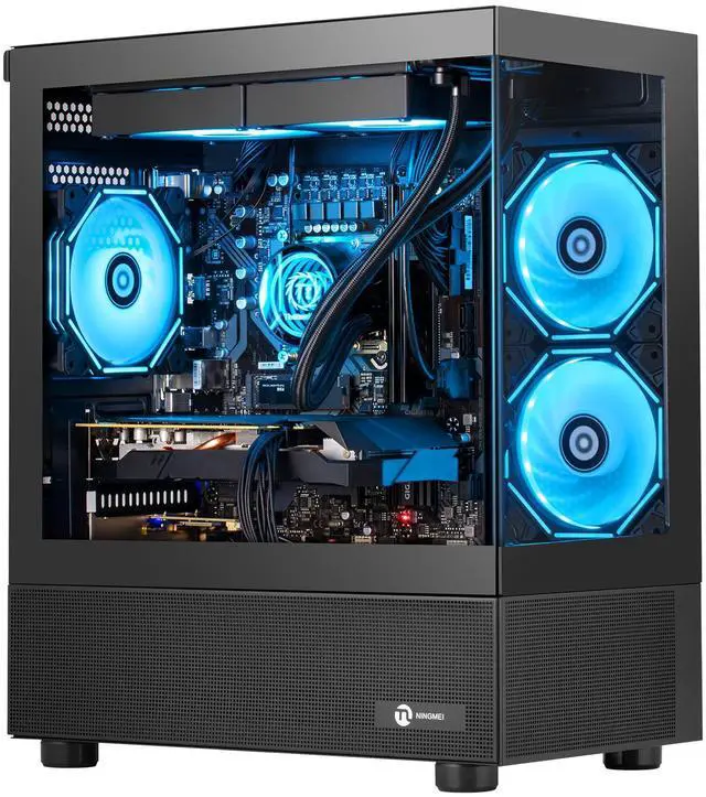 Ningmei Gaming Desktop Computer PC, AMD Ryzen 7 5700X, RTX 5060, 16GB DDR4 RAM, 1TB NVME SSD, 240 Liquid Cooler, 650W PSU, Wi-Fi, ARGB Fans , Game Design Office, Windows 11 Home , Prebuilt Gaming PC