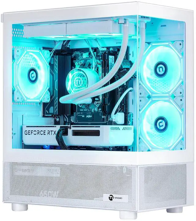 Ningmei Gaming Desktop Computer PC, AMD Ryzen 7 5700X, RTX 5060, 16GB DDR4 RAM, 1TB NVME SSD, 240 Liquid Cooler, 650W PSU, Wi-Fi, ARGB Fans , Game Design Office, Windows 11 Home , Prebuilt Gaming PC