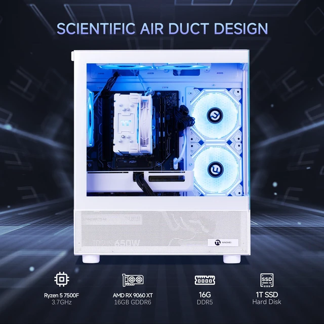 NINGMEI Lumishore Gaming PC - AMD Ryzen 5 7500F - RX 9060 XT 16G NINGMEI Lumishore Gaming PC - AMD Ryzen 5 7500F - RX 9060 XT 16G