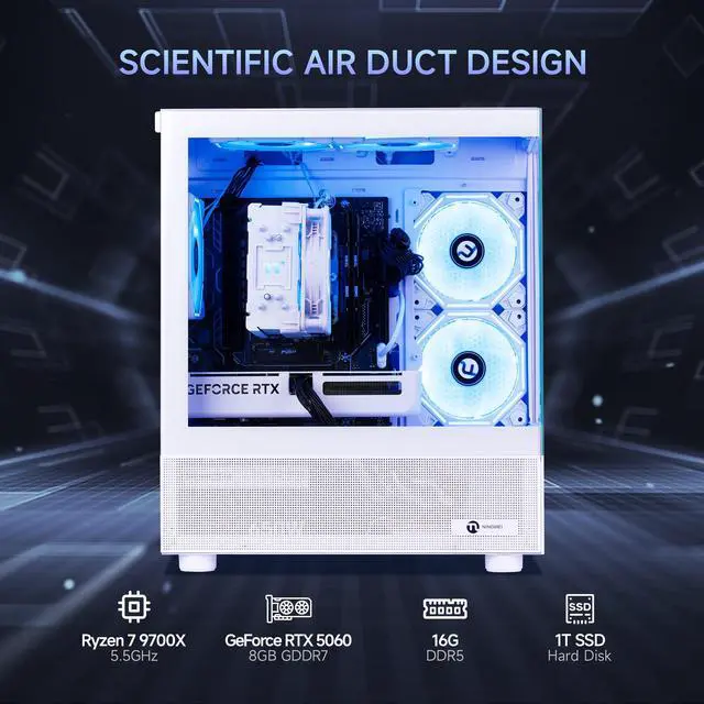 NINGMEI Lumishore Gaming PC - AMD Ryzen 7 9700X - GeForce RTX 5060