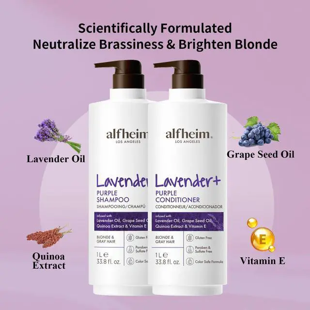 Alt view image 2 of 7 - Alfheim Lavender+ Purple Shampoo & Conditioner Set | Neutralize Brassiness & Enhance Cool Tone for Platinum, Silver & Blonde Hair | Anti Brass While Hydrating | Paraben-Free, Color-Safe | 33.8 oz Each