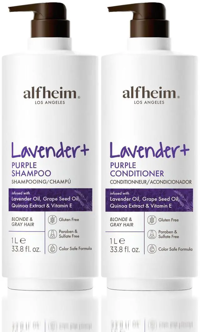 Main image of Alfheim Lavender+ Purple Shampoo & Conditioner Set | Neutralize Brassiness & Enhance Cool Tone for Platinum, Silver & Blonde Hair | Anti Brass While Hydrating | Paraben-Free, Color-Safe | 33.8 oz Each