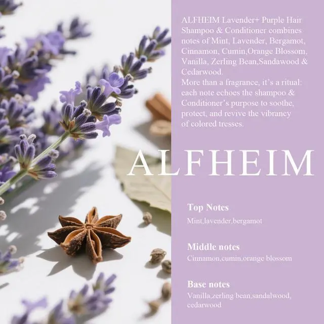Alt view image 7 of 7 - Alfheim Lavender+ Purple Shampoo & Conditioner Set | Neutralize Brassiness & Enhance Cool Tone for Platinum, Silver & Blonde Hair | Anti Brass While Hydrating | Paraben-Free, Color-Safe | 33.8 oz Each