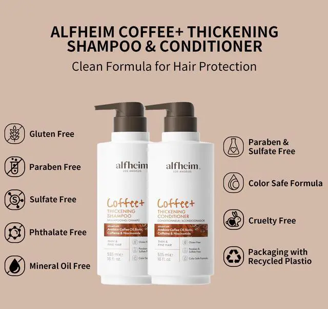 Alt view image 2 of 7 - Alfheim Caffeine Shampoo & Conditioner Set | Energizing Hair Care with Biotin & Niacinamide | Strengthens Strands & Supports Scalp Balance | Sulfate-Free, Ideal for Oily Scalp & Fine Hair | 18 oz Each