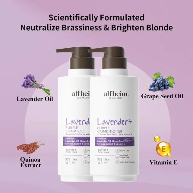 Alt view image 2 of 7 - Alfheim Lavender+ Purple Shampoo & Conditioner Set | Anti-Brass & Color-Correcting for Blonde, Platinum & Gray Hair | Hydrating & Nourishing | Enhances Shine & Softness | 18 oz Each