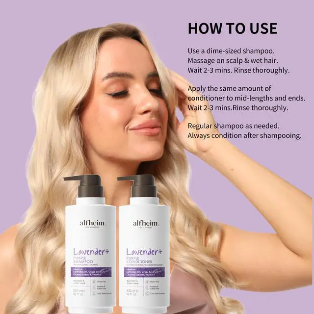 Alt view image 4 of 7 - Alfheim Lavender+ Purple Shampoo & Conditioner Set | Anti-Brass & Color-Correcting for Blonde, Platinum & Gray Hair | Hydrating & Nourishing | Enhances Shine & Softness | 18 oz Each