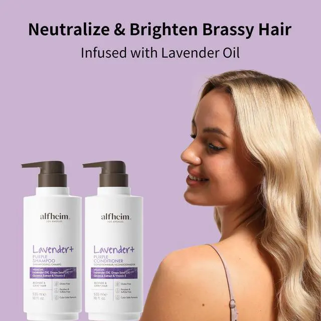 Alt view image 5 of 7 - Alfheim Lavender+ Purple Shampoo & Conditioner Set | Anti-Brass & Color-Correcting for Blonde, Platinum & Gray Hair | Hydrating & Nourishing | Enhances Shine & Softness | 18 oz Each