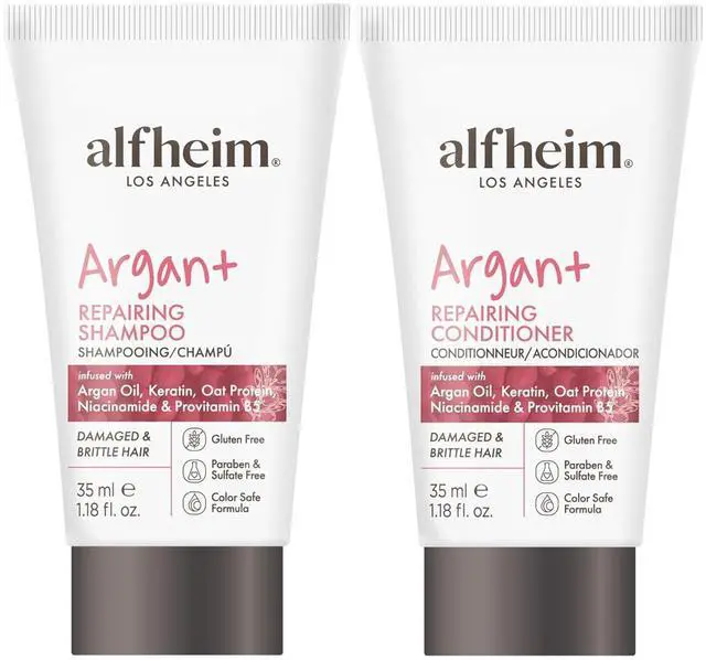Main image of ALFHEIM Argan Repairing Shampoo & Conditioner Travel Set | Sulfate-Free&Paraben-Free | Argan Oil, Keratin & Niacinamide for Dry, Damaged, Color-Treated Hair | Hydrating, Strengthening & Anti-Frizz