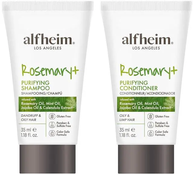 Main image of ALFHEIM Rosemary+ Purifying Shampoo & Conditioner Travel Set | Peppermint Oil for Scalp Refresh & Oil Control | Jojoba & Calendula for Hydration & Shine | Sulfate-Free, Color-Safe | 1.18oz*2