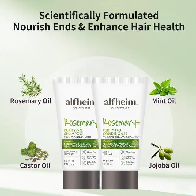 Alt view image 4 of 7 - ALFHEIM Rosemary+ Purifying Shampoo & Conditioner Travel Set | Peppermint Oil for Scalp Refresh & Oil Control | Jojoba & Calendula for Hydration & Shine | Sulfate-Free, Color-Safe | 1.18oz*2