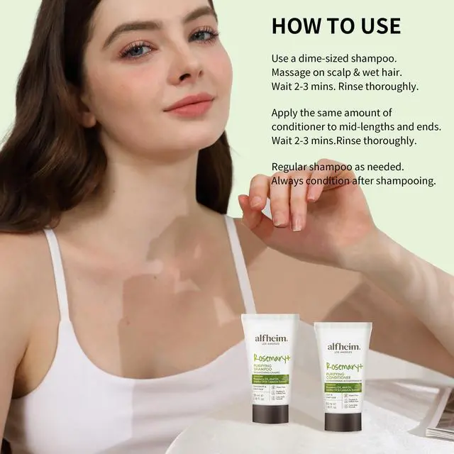 Alt view image 6 of 7 - ALFHEIM Rosemary+ Purifying Shampoo & Conditioner Travel Set | Peppermint Oil for Scalp Refresh & Oil Control | Jojoba & Calendula for Hydration & Shine | Sulfate-Free, Color-Safe | 1.18oz*2