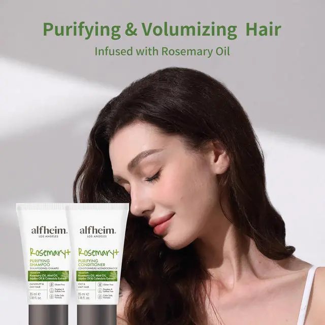 Alt view image 5 of 7 - ALFHEIM Rosemary+ Purifying Shampoo & Conditioner Travel Set | Peppermint Oil for Scalp Refresh & Oil Control | Jojoba & Calendula for Hydration & Shine | Sulfate-Free, Color-Safe | 1.18oz*2