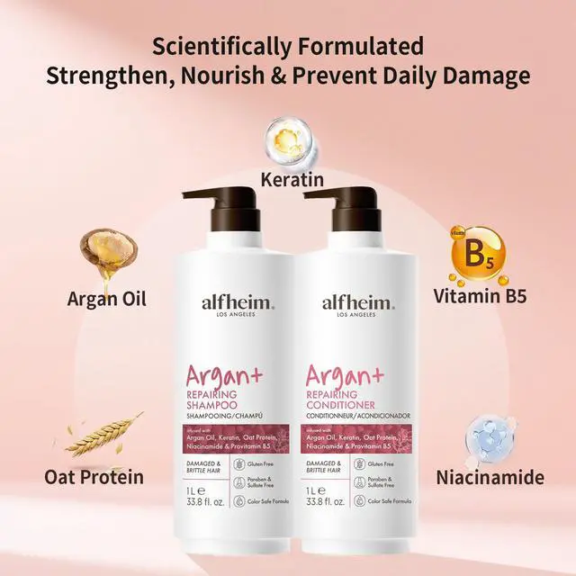 Alt view image 3 of 6 - Alfheim Argan Repairing Shampoo & Conditioner Set | Sulfate-Free for Dry & Damaged Hair | Argan Oil, Keratin & Niacinamide Infused to Strengthen & Moisturize, Reduce Breakage & Anti-Frizz | 33.8oz*2