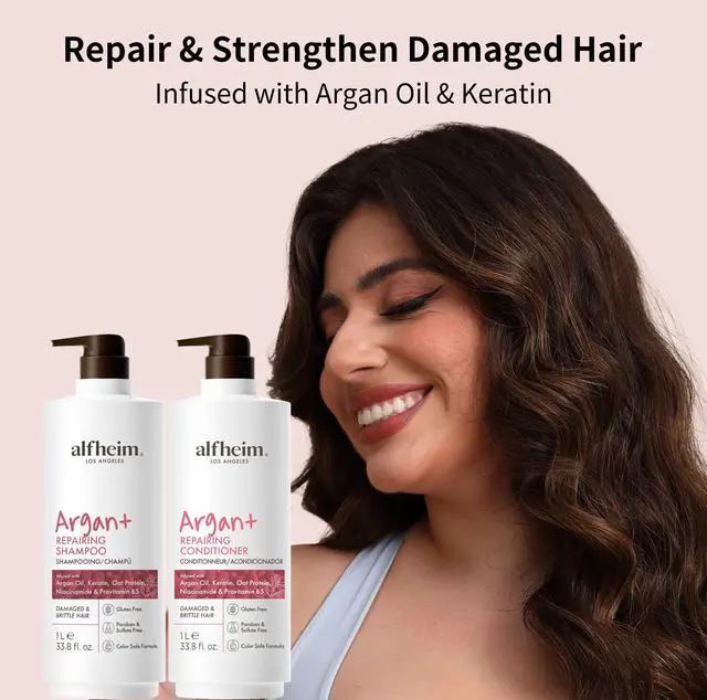 Alt view image 4 of 6 - Alfheim Argan Repairing Shampoo & Conditioner Set | Sulfate-Free for Dry & Damaged Hair | Argan Oil, Keratin & Niacinamide Infused to Strengthen & Moisturize, Reduce Breakage & Anti-Frizz | 33.8oz*2