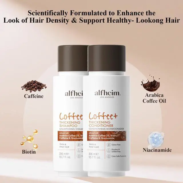 Alt view image 4 of 7 - Alfheim Caffeine Shampoo and Conditioner Set | Strengthens Hair & Supports Scalp Health | Biotin & Niacinamide for Thicker, Fuller Hair | Sulfate-Free for Oily Scalp & Thinning Hair | 10.7 oz Each
