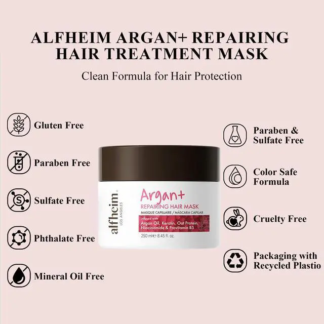 Alt view image 2 of 7 - ALFHEIM Argan Repairing Hair Mask | Deep Nourishing & Moisturizing Treatment for Dry, Damaged Hair | Infused with Argan Oil, Keratin & Oat Protein | Anti-Frizz & Strengthening Formula | 8.45 oz