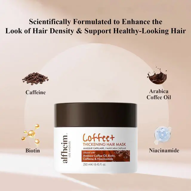 Alt view image 2 of 7 - Alfheim Coffee+ Thickening Hair Mask | Biotin & Caffeine for Fine & Thinning Hair | Deep Conditioning & Strengthening Treatment | Moisturizes, Repairs & Adds Volume | Sulfate-Free & Color-Safe 8.45 oz