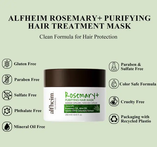 Alt view image 2 of 7 - ALFHEIM Rosemary+ Purifying Hair Mask | Deep Moisturizing & Scalp Balancing Treatment | Infused with Rosemary, Peppermint Oil & Jojoba Oil | For Oily Hair, Dandruff & Weakened Strands | 8.45 oz