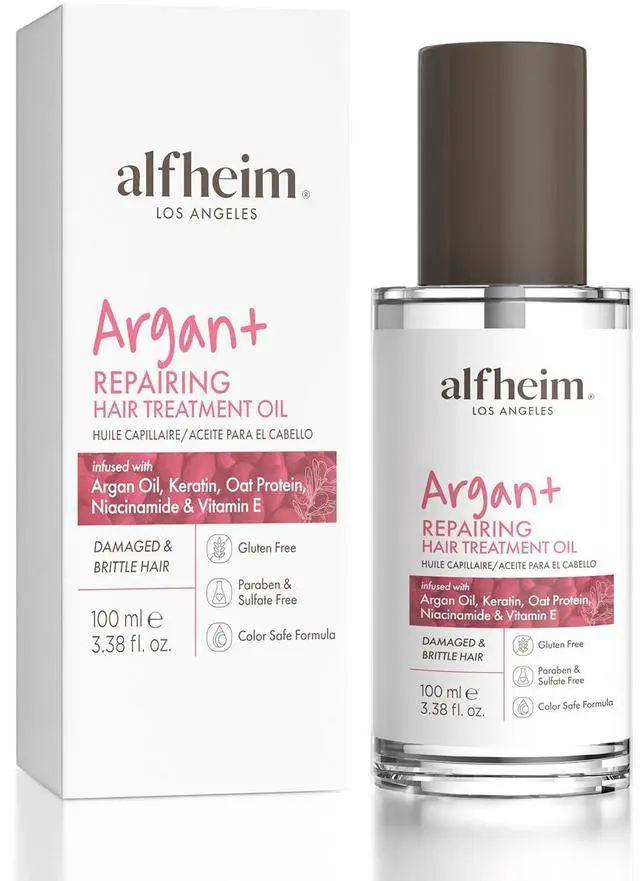 Main image of ALFHEIM Argan Repairing Hair Oil | Restores Strength & Shine Protects Against Environmental | Damage Lightweight Nourishment for Damaged & Color-Treated Hair | Paraben & Sulfate-Free | 3.38 fl.oz
