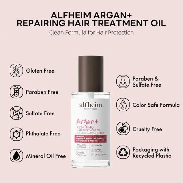 Alt view image 7 of 7 - ALFHEIM Argan Repairing Hair Oil | Restores Strength & Shine Protects Against Environmental | Damage Lightweight Nourishment for Damaged & Color-Treated Hair | Paraben & Sulfate-Free | 3.38 fl.oz