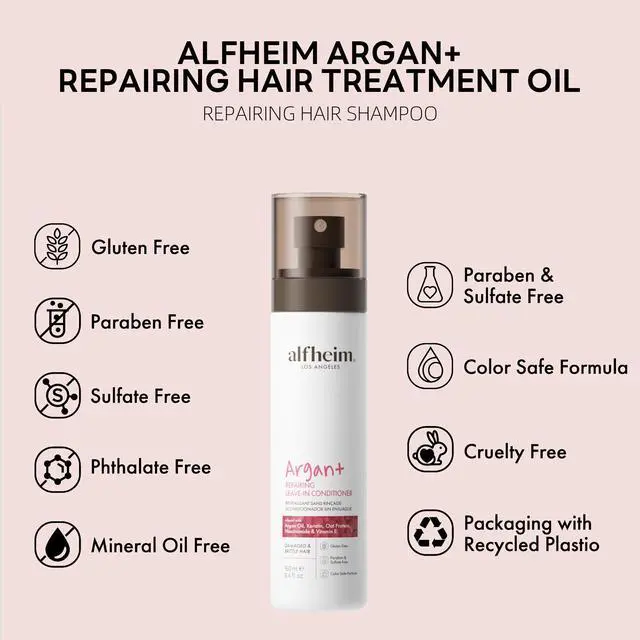 Alt view image 5 of 7 - ALFHEIM Argan+ Repairing Leave-In Conditioner | Lightweight Hair Detangler & Anti-Frizz Spray | Moisturizing & Nourishing with Argan Oil, Keratin, Niacinamide | For Dry, Damaged, Frizzy Hair | 5.4 oz