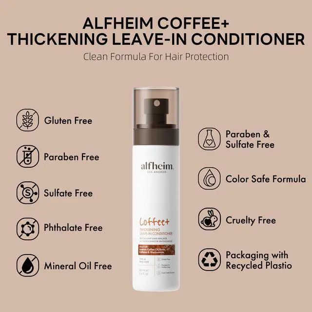 Alt view image 5 of 7 - ALFHEIM Coffee+ Thickening Leave-In Conditioner | Biotin & Caffeine for Hair Growth & Strength | Lightweight, Nourishing & Volumizing Spray | Sulfate-Free, Paraben-Free | 5.4 oz