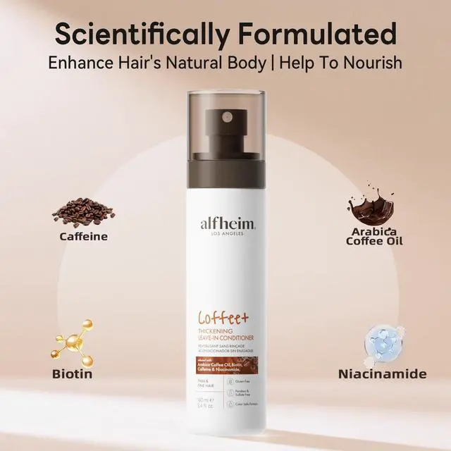 Alt view image 2 of 7 - ALFHEIM Coffee+ Thickening Leave-In Conditioner | Biotin & Caffeine for Hair Growth & Strength | Lightweight, Nourishing & Volumizing Spray | Sulfate-Free, Paraben-Free | 5.4 oz