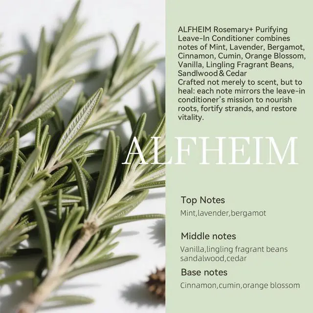 Alt view image 7 of 7 - ALFHEIM Rosemary+ Leave-in Conditioner | Lightweight Hydrating & Smoothing Hair Mist | Frizz Control & Heat Protection | Suitable for Oily, Fine, and Dandruff-Prone Hair | 5.4 oz