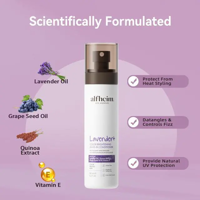Alt view image 2 of 6 - ALFHEIM Lavender Purple Leave-In Conditioner Spray Repairs Blonde & Gray Hair Strengthens Dry Damaged Strands Lightweight Non-Sticky Formula Paraben & Sulfate-Free for On-the-Go & Post-Color Care