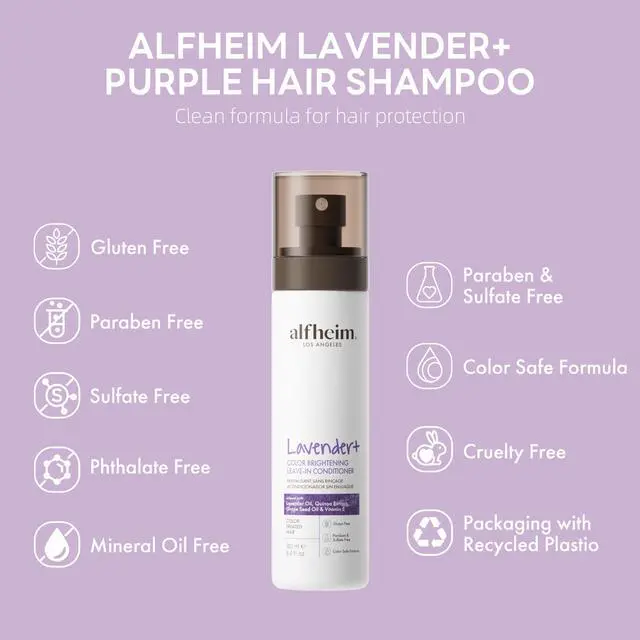 Alt view image 6 of 6 - ALFHEIM Lavender Purple Leave-In Conditioner Spray Repairs Blonde & Gray Hair Strengthens Dry Damaged Strands Lightweight Non-Sticky Formula Paraben & Sulfate-Free for On-the-Go & Post-Color Care