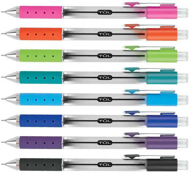 Alt view image 3 of 7 - TUL Retractable Gel Pens, Needle Point, 0.5 mm, Gray Barrel, Assorted Bright Ink Colors, Pack Of 8