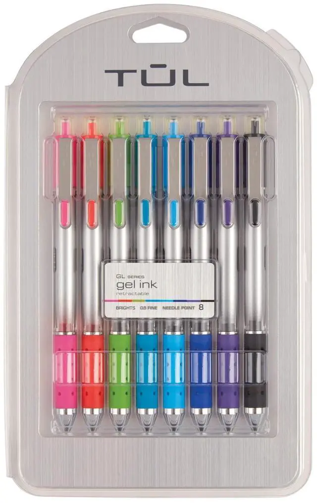 Main image of TUL Retractable Gel Pens, Needle Point, 0.5 mm, Gray Barrel, Assorted Bright Ink Colors, Pack Of 8