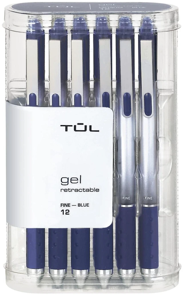Main image of Gel Pens, Retractable, Fine Point, 0.5 mm, Gray Barrel, Blue Ink, Pack Of 12
