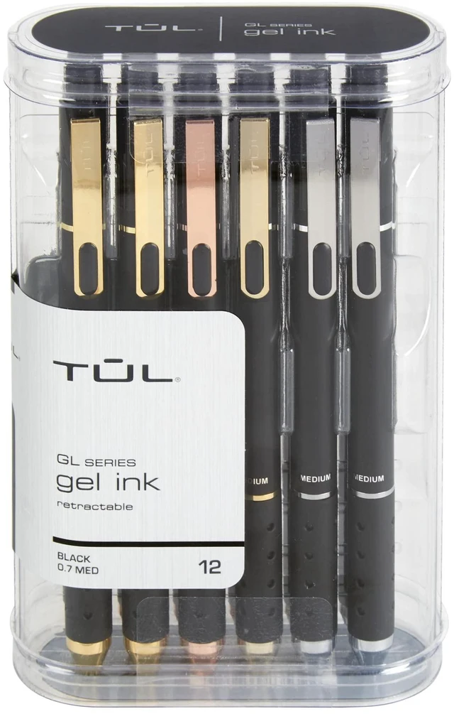 Main image of ® GL Series Retractable Gel Pens, Medium Point, 0.7 mm, Black Barrel, Black Ink, Pack Of 12 Pens