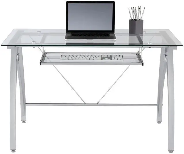 Alt view image 4 of 7 - Realspace® Vista 48"W Glass Computer Desk, Silver