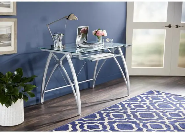 Alt view image 2 of 7 - Realspace® Vista 48"W Glass Computer Desk, Silver