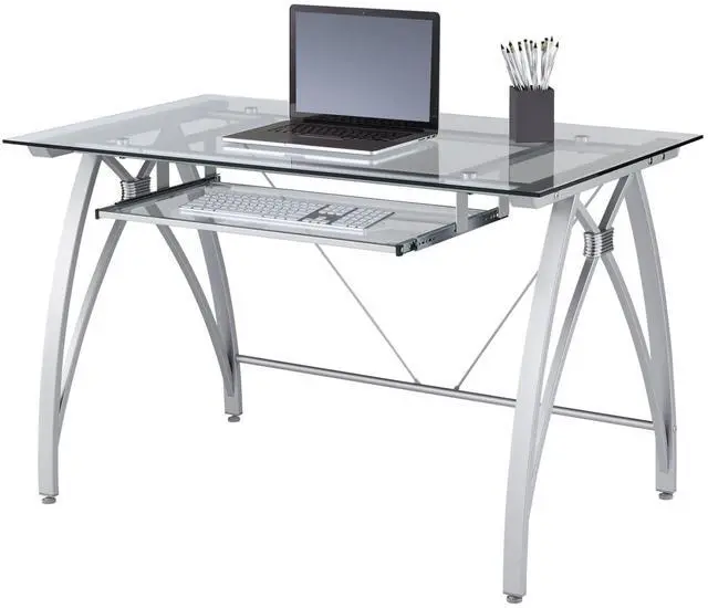 Alt view image 3 of 7 - Realspace® Vista 48"W Glass Computer Desk, Silver