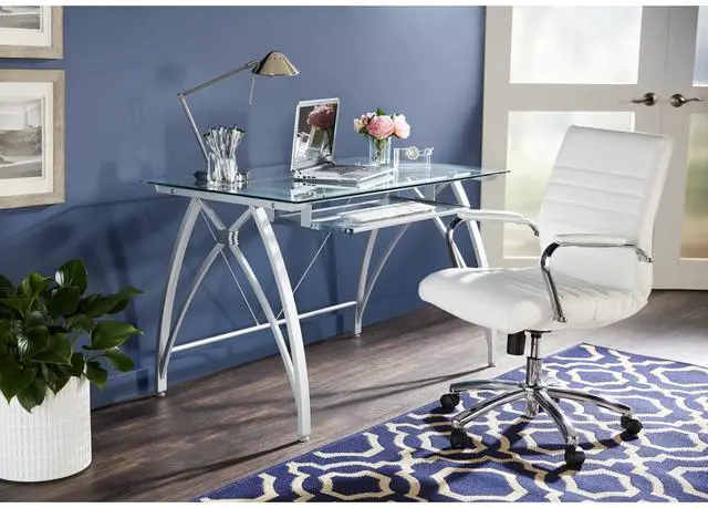 Alt view image 5 of 7 - Realspace® Vista 48"W Glass Computer Desk, Silver