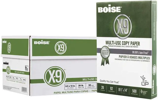 Main image of Boise X-9 Multi-Use Printer & Copy Paper, 10 Reams, White, Legal (8.5in x 14in), 5000 Sheets Per Case, 20 Lb, 92 Brightness