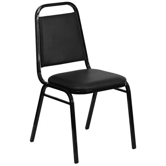 Alt view image 3 of 7 - Black Vinyl Trapezoidal Back Stacking Banquet Chair | Black Frame, Vinyl Upholstery