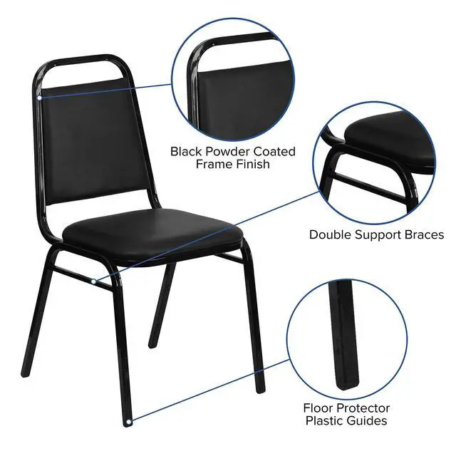 Alt view image 4 of 7 - Black Vinyl Trapezoidal Back Stacking Banquet Chair | Black Frame, Vinyl Upholstery