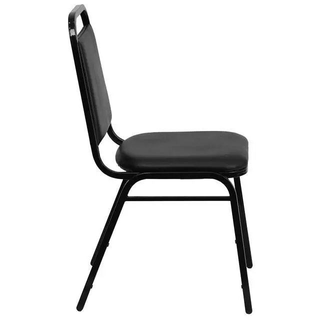 Alt view image 6 of 6 - Hercules Trapezoidal Back Stackable Banquet Chair, Black | Black Frame, Vinyl Upholstery