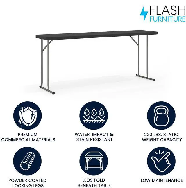 Alt view image 2 of 7 - Flash Furniture Kathryn 6' Rectangular Plastic Folding Table, Long Plastic Foldable Table for Indoor/Outdoor Events, Black