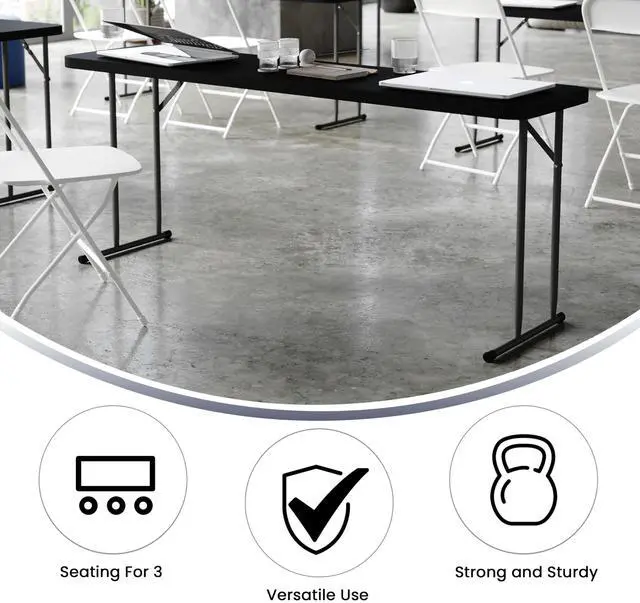 Alt view image 4 of 7 - Flash Furniture Kathryn 6' Rectangular Plastic Folding Table, Long Plastic Foldable Table for Indoor/Outdoor Events, Black