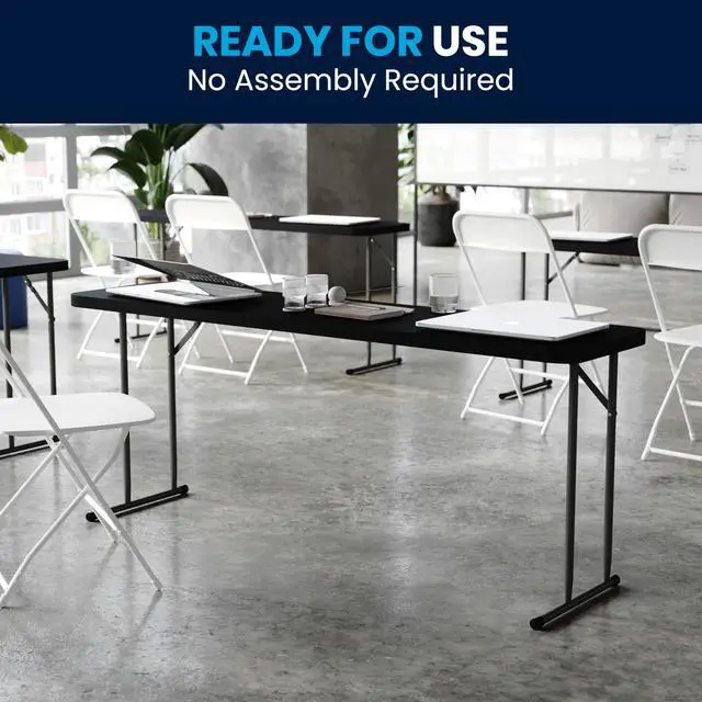 Alt view image 7 of 7 - Flash Furniture Kathryn 6' Rectangular Plastic Folding Table, Long Plastic Foldable Table for Indoor/Outdoor Events, Black