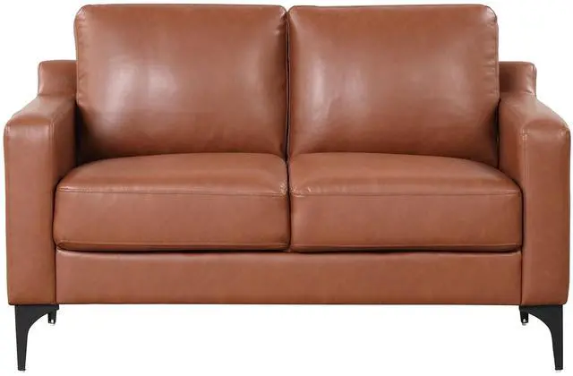 Alt view image 2 of 6 - Serta Triton 55 Stationary Loveseat Sofa, Modern Decor Couch Love Seat Living Room Furniture Upholstered Faux Leather Sofas Furniture, Solid Easy to Install Small Couch for Bedroom, Caramel Brown