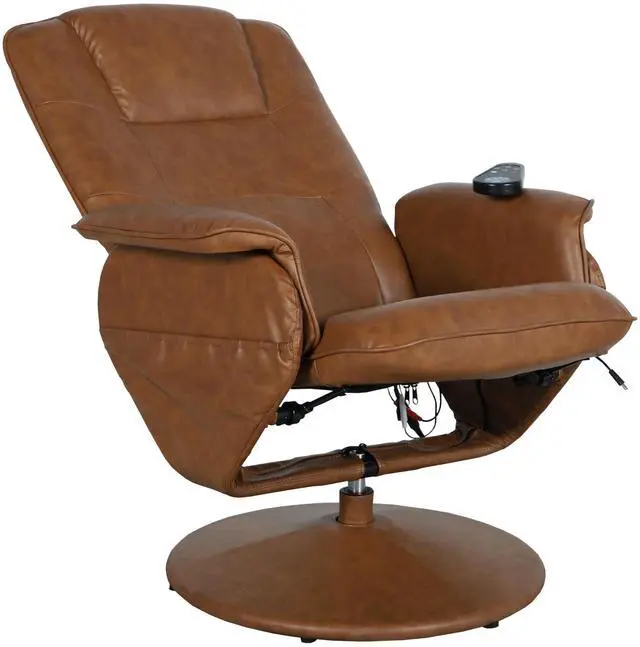 Alt view image 5 of 7 - Flash Furniture Cason Massaging Adjustable Recliner with Deep Side Pockets and Ottoman with Wrapped Base in Brown LeatherSoft