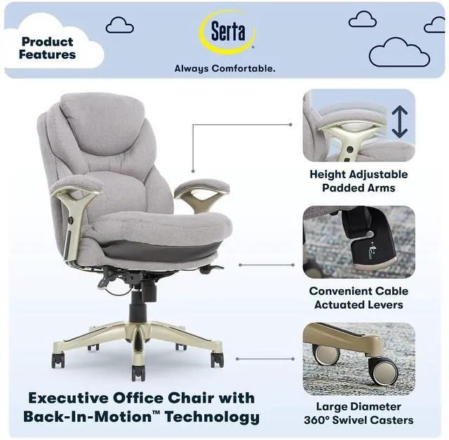 Alt view image 5 of 7 - Serta Works Executive Office Chair with Back in Motion Technology, Seamless Light Gray Fabric