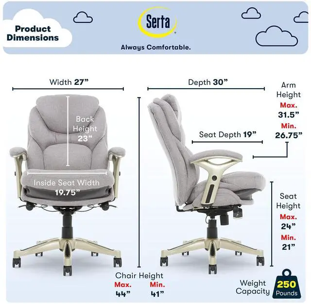 Alt view image 6 of 7 - Serta Works Executive Office Chair with Back in Motion Technology, Seamless Light Gray Fabric
